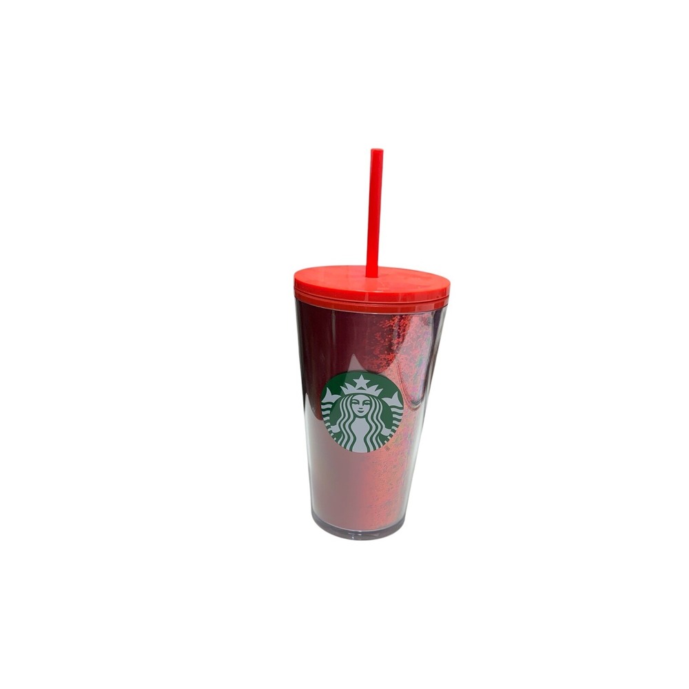 Starbucks  Red Glitter 16oz Tumbler Cup double walled hot cold B562‎